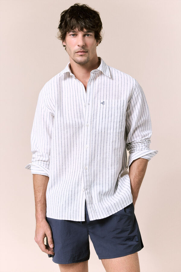 OOTO Camisa rayas lino manga larga Blanco