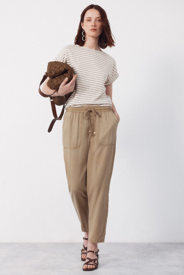 Cortefiel Playera de rayas Beige