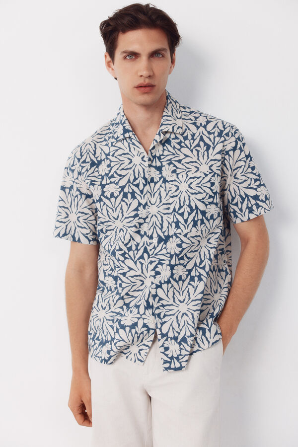 Cortefiel Camisa estampada manga corta Azul