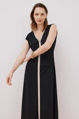 Cortefiel Vestido con escote en pico a contraste Negro