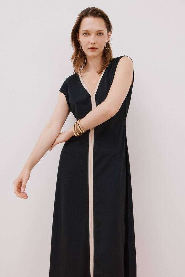 Cortefiel Vestido con escote en pico a contraste Negro