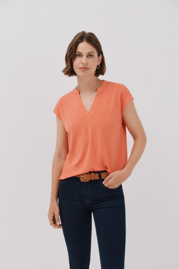 Cortefiel Playera b&aacute;sica cuello mao Coral
