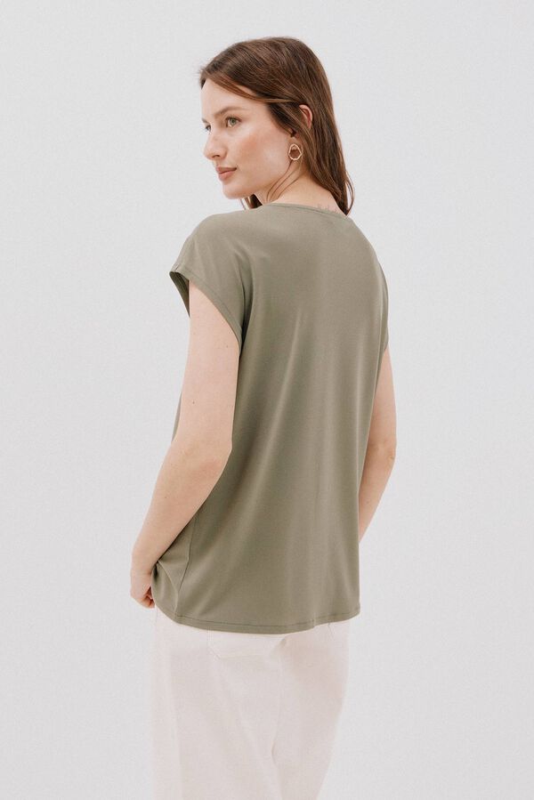 Cortefiel Playera pico con detalle puntilla Kaki