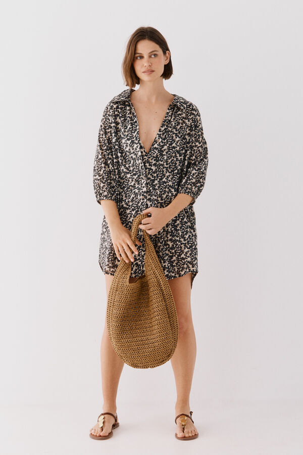 Cortefiel Caft&aacute;n t&uacute;nica estampado Estampado blanco