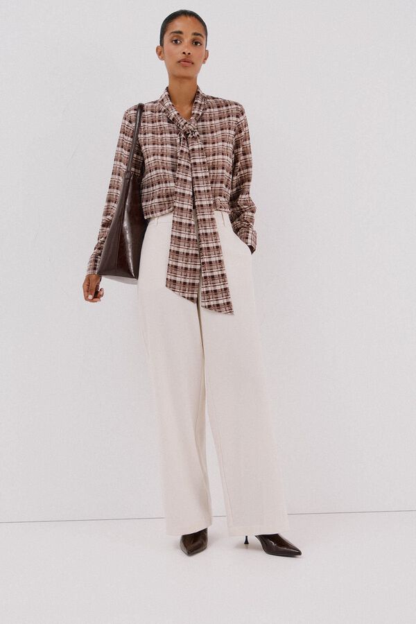 Cortefiel Blusa con lazo estampado a cuadros Multicolor