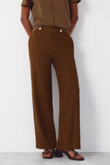 Cortefiel Pantal&oacute;n de lino con botones dorados Kaki