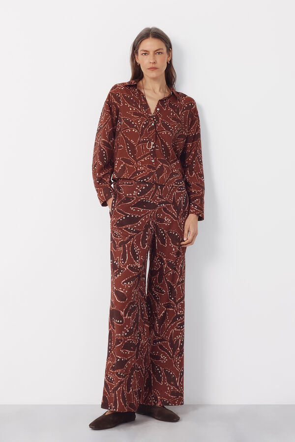 Cortefiel Pantal&oacute;n de lino estampado Arena