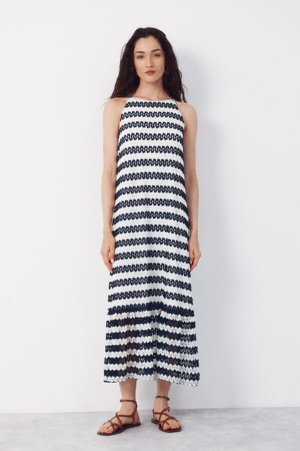 Cortefiel Vestido halter con estructura Estampado azul