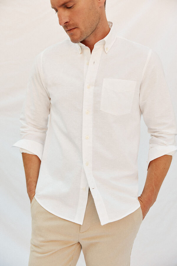 Cortefiel Camisa lino algod&oacute;n liso Blanco