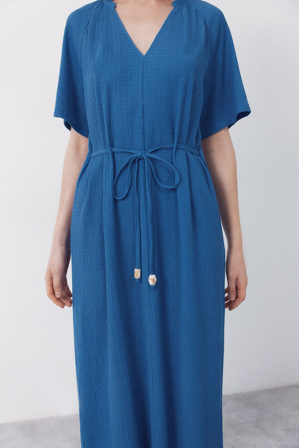 Cortefiel Vestido con cintur&oacute;n estructurado Azul