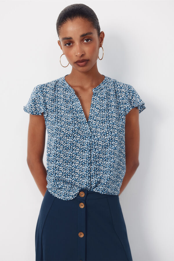 Cortefiel Blusa fluida de manga de vuelo Estampado azul