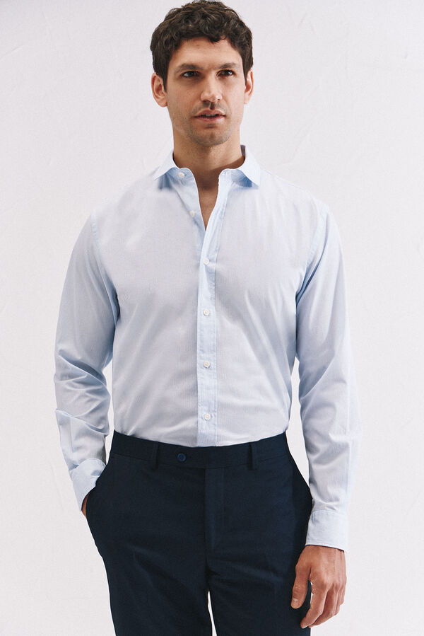 Cortefiel Camisa rayas algod&oacute;n Azul