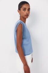 Cortefiel Playera manga guipur Azul