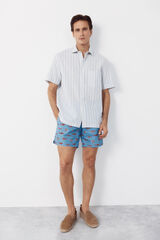 Cortefiel Camisa algod&oacute;n lino rayas manga corta Azul