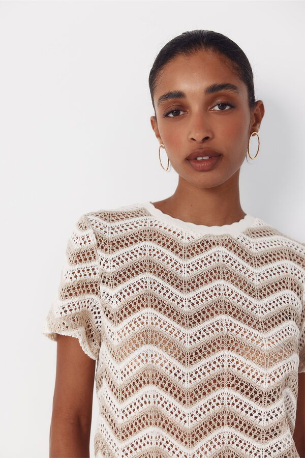 Cortefiel Top de crochet zigzag Marfil