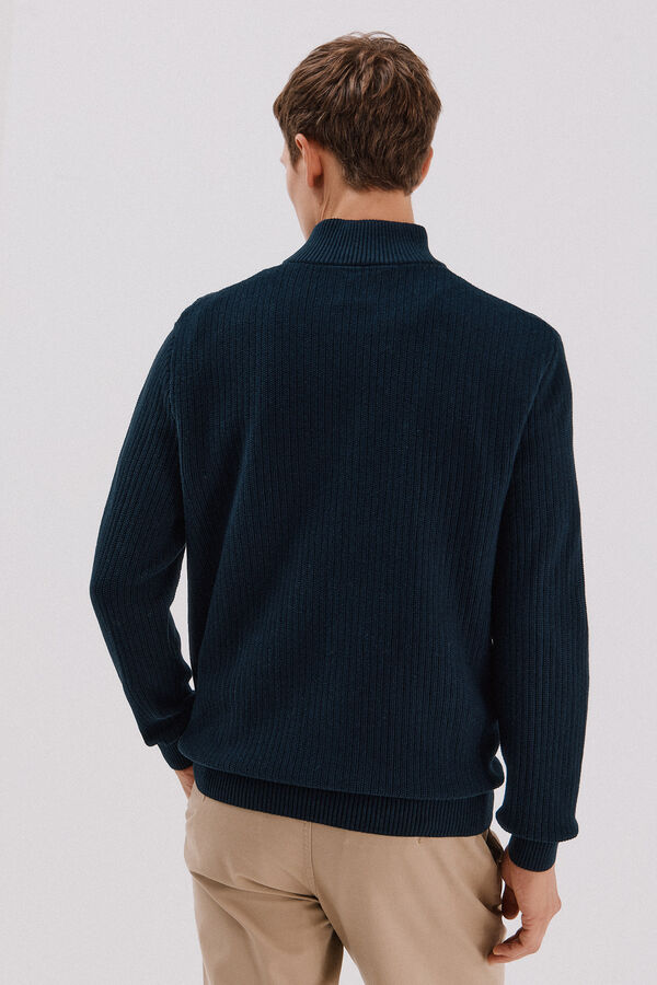 Cortefiel Su&eacute;ter de algod&oacute;n con estructura y cuello alto con botones Azul marino