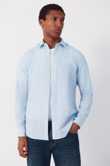 Cortefiel Camisa lino algod&oacute;n liso Azul