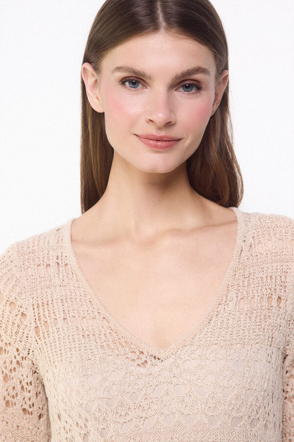 Slowlove Vestido de punto calado Arena