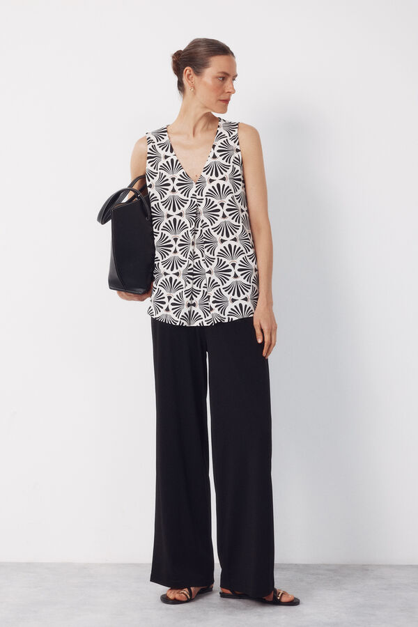 Cortefiel Top largo con pliegues Estampado blanco