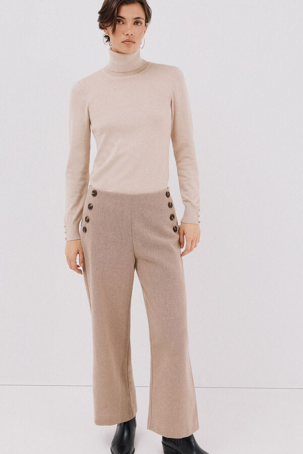 Cortefiel Pantal&oacute;n crop ancho para mujer Beige