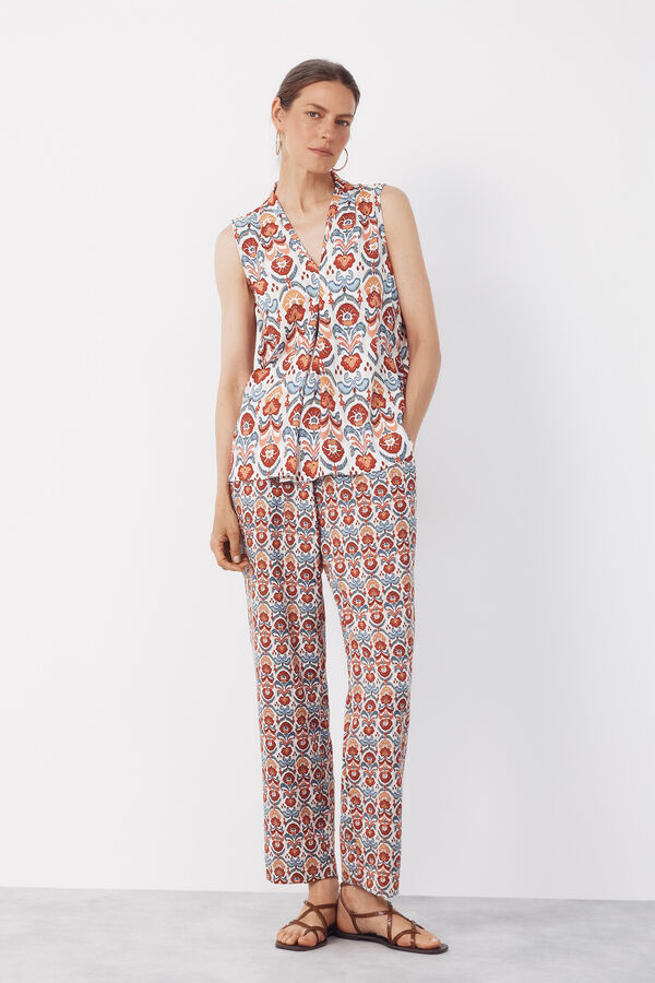 Cortefiel Blusa fluida con pliegues Estampado rojo