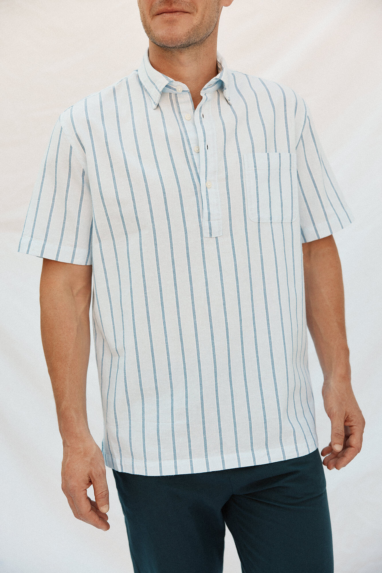 Cortefiel Polera rayas algod&oacute;n lino manga corta