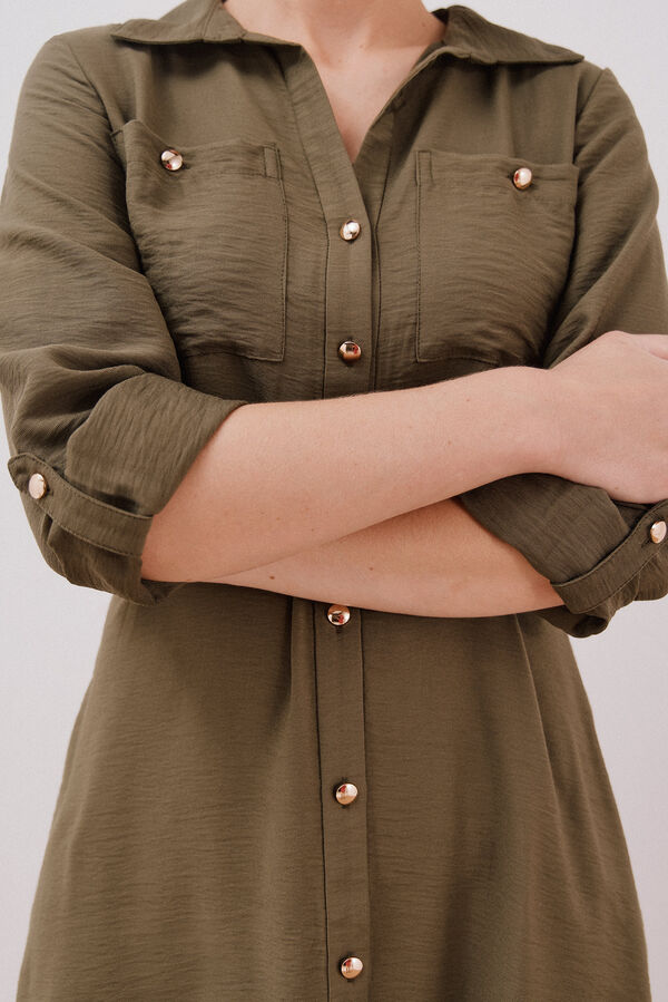 Cortefiel Vestido camisero cintur&oacute;n Kaki