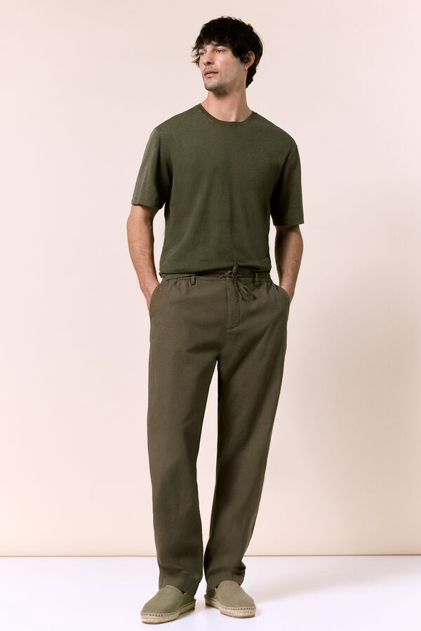 OOTO Pantal&oacute;n de lino-algod&oacute;n regular Kaki