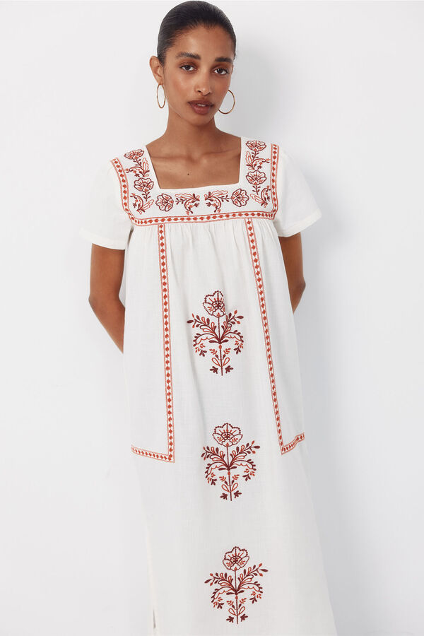 Cortefiel Vestido con bordados florales Estampado rojo