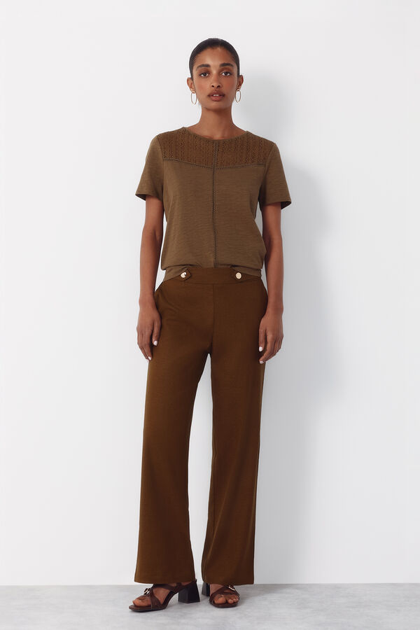 Cortefiel Pantal&oacute;n de lino con botones dorados Kaki