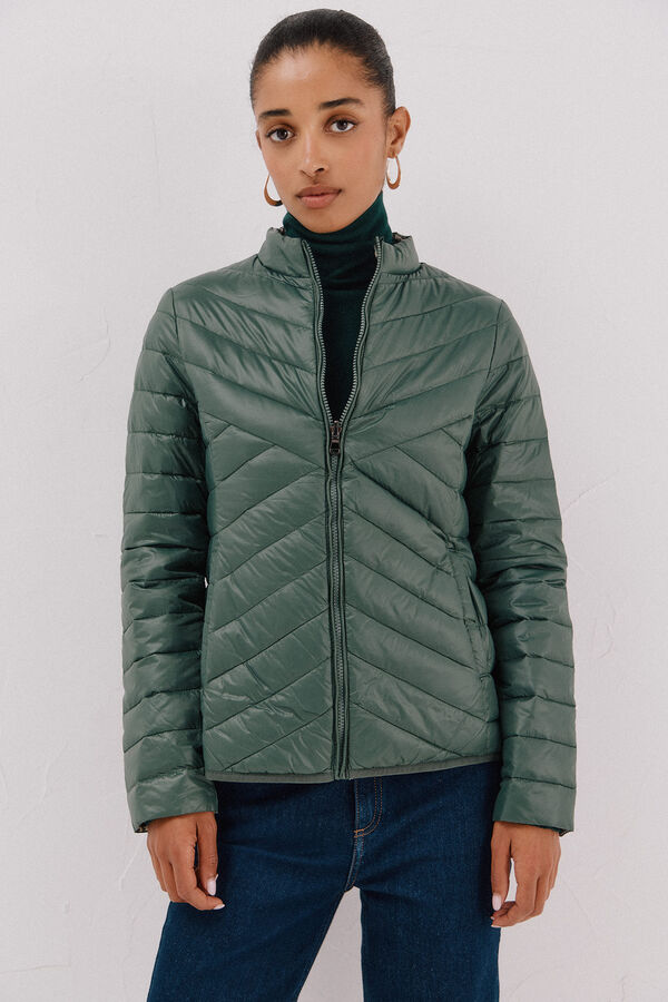 Cortefiel Chamarra reversible plumas Verde
