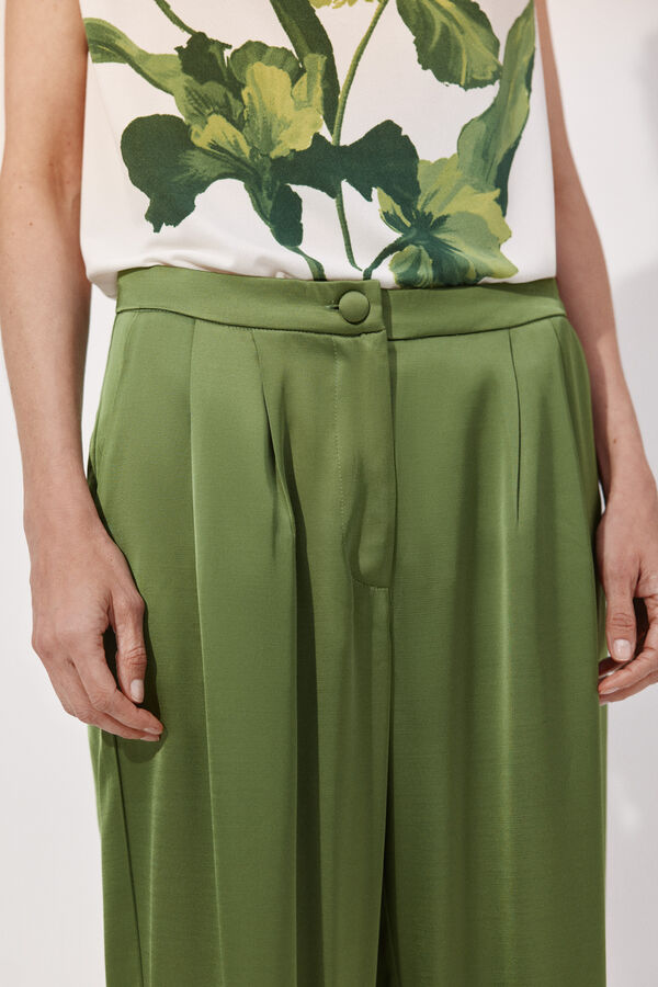 Cortefiel Pantal&oacute;n palazzo con pinzas Verde
