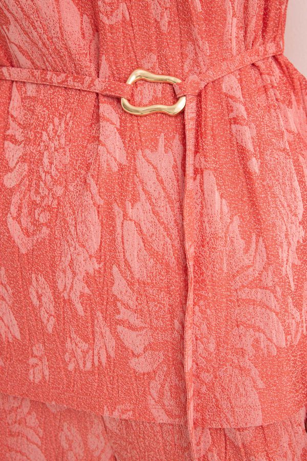 Cortefiel Top jacquard hebilla Coral