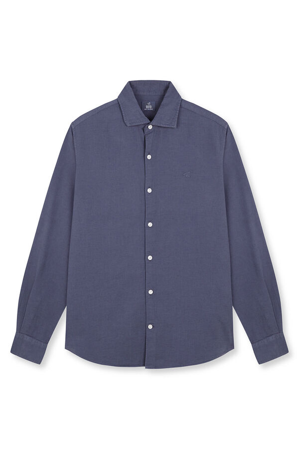 OOTO Camisa algod&oacute;n lino manga larga Azul