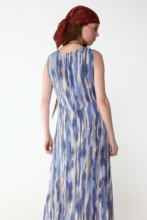 Slowlove Vestido estampado con frunce Estampado azul