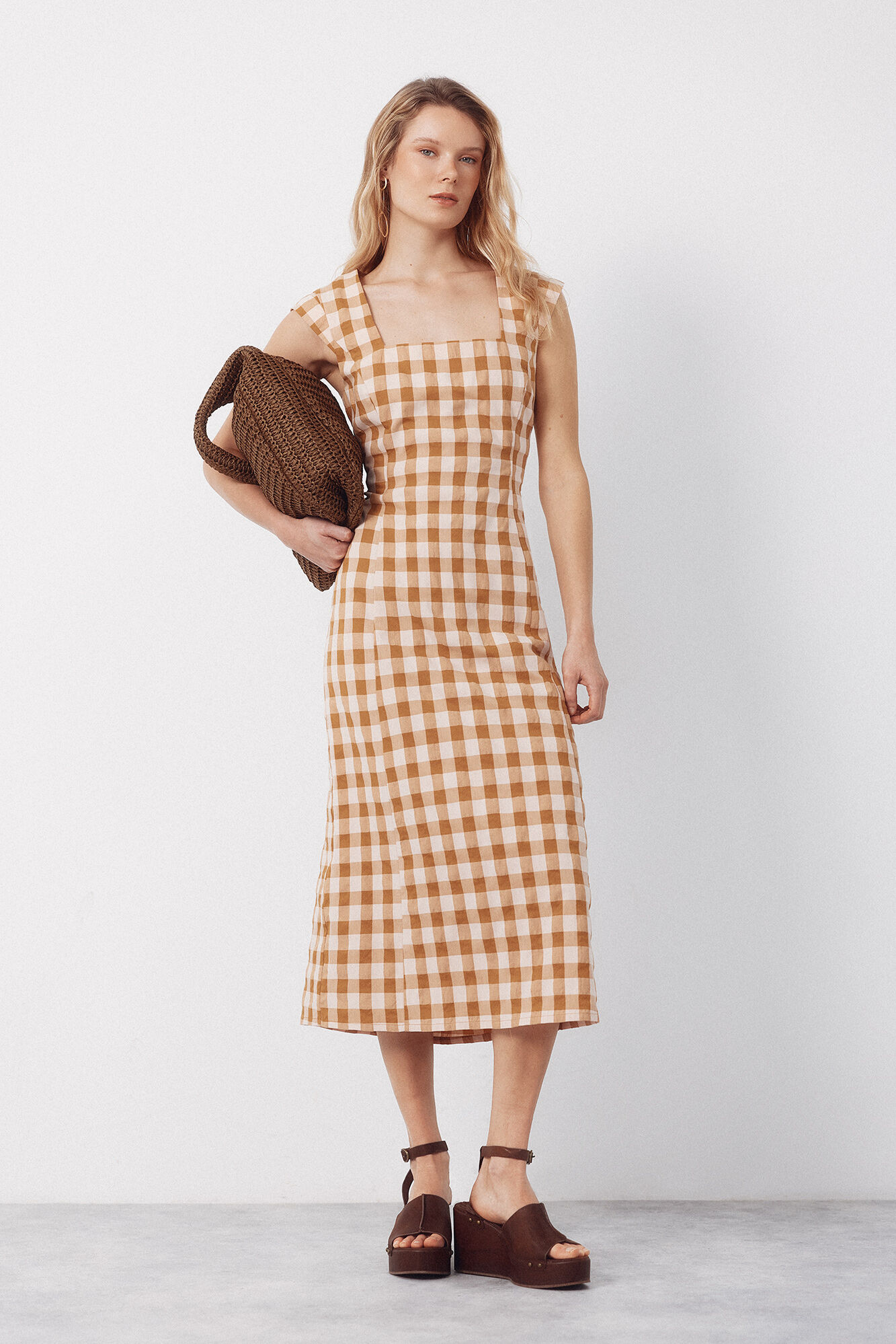 Cortefiel Vestido entallado estampado vichy