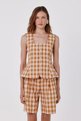Cortefiel Top de cuadros vichy Estampado amarillo