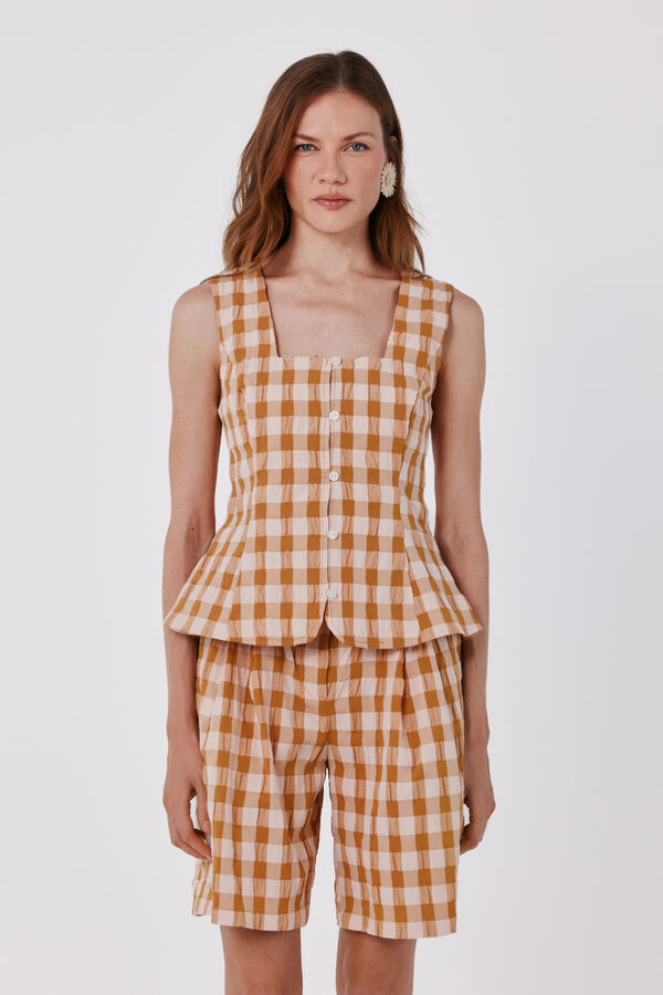 Cortefiel Top de cuadros vichy Estampado amarillo