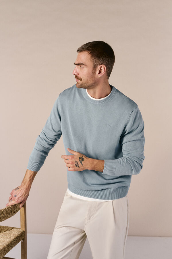 OOTO Jersey cuello redondo algod&oacute;n lavado Azul