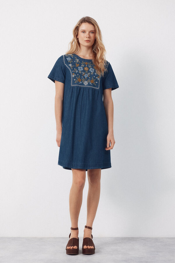 Cortefiel Vestido con bordados Azul