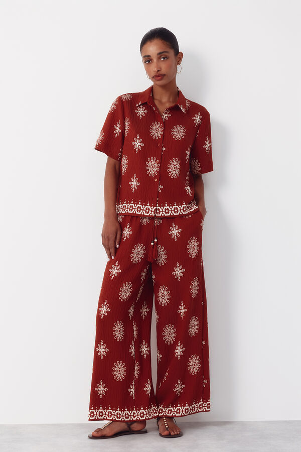 Cortefiel Camisa de manga corta estampada Rojo