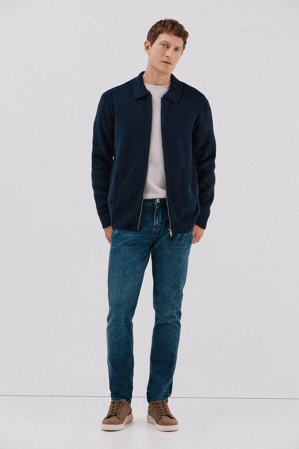 Cortefiel C&aacute;rdigan de punto con textura y cierre de cremallera cuello polo Azul marino