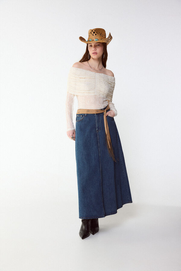 Slowlove Top lencero con hombros descubiertos Marfil