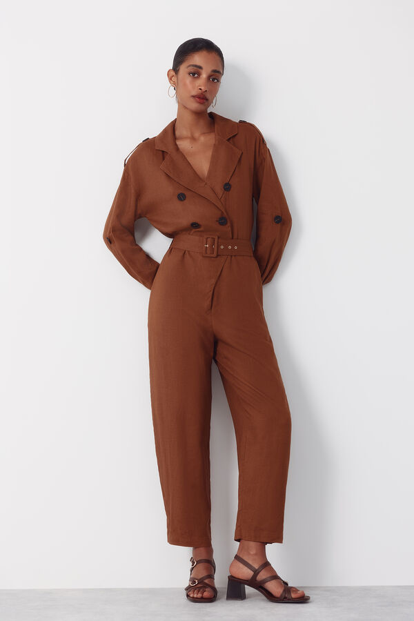Cortefiel Jumpsuit solapa r&uacute;stico Marr&oacute;n oscuro