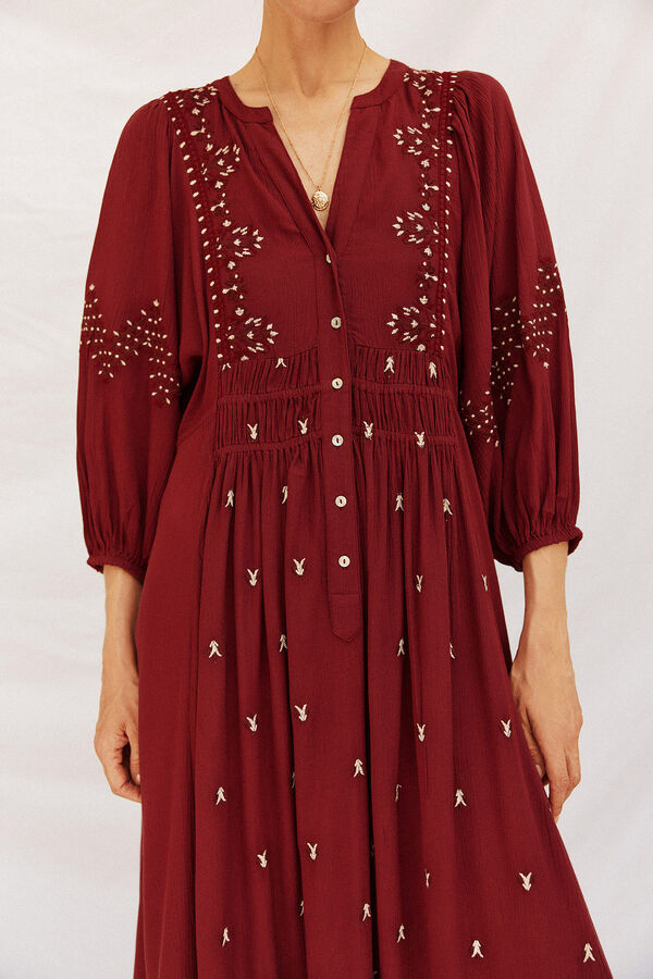 Cortefiel Vestido cuello redondo Granate