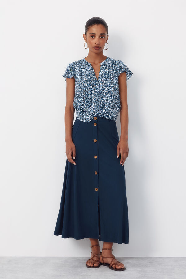 Cortefiel Blusa fluida de manga de vuelo Estampado azul