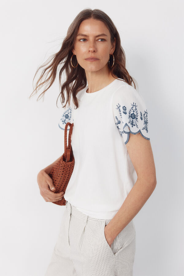 Cortefiel Playera bordada manga Azul