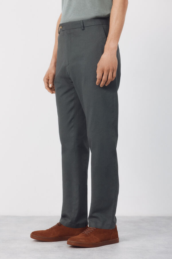 Cortefiel Pantal&oacute;n traje coordinado mezcla lino Kaki