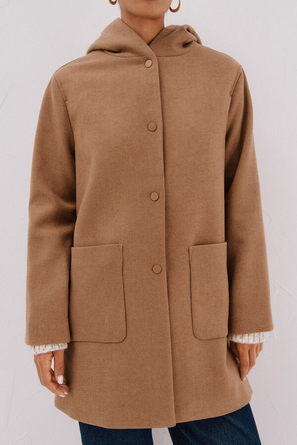 Cortefiel Abrigo de pa&ntilde;o con capucha Beige