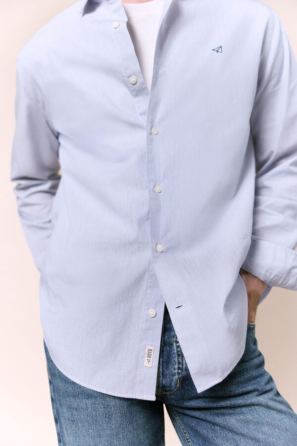 OOTO Camisa rayas popel&iacute;n manga larga Azul